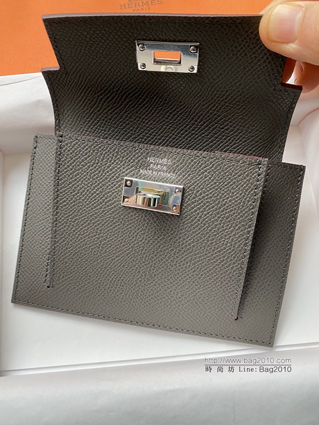 Hermes卡包 愛馬仕原版Kelly Pocket Epsom皮 Hermes新款小錢包 錫器灰銀扣  tdh2174